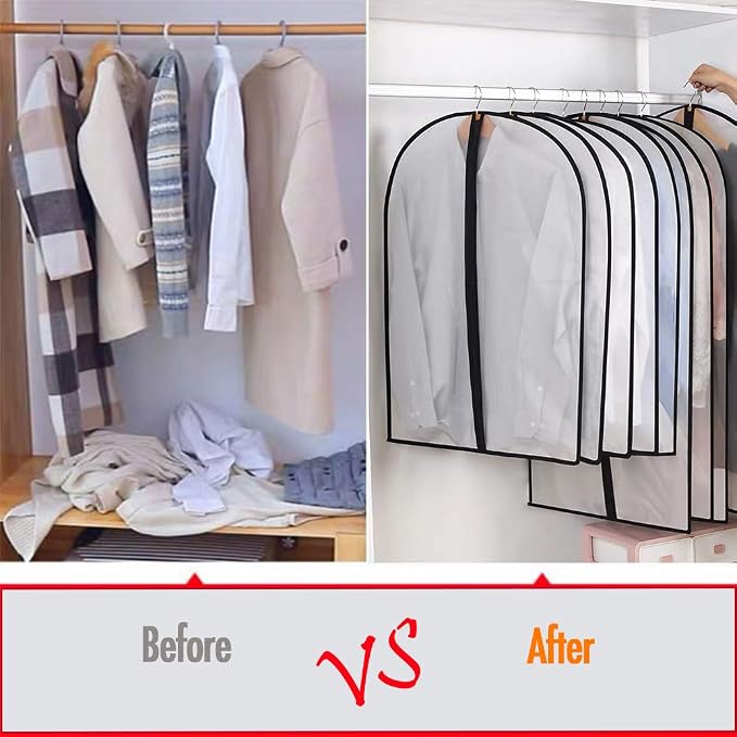 Hanging Garment Bag Dress Bags for Closet Storage ( Set of 12 ) Suit Protector Cover Bag with Zipper for Long Dresses, Suit, Coat Closet Clothes Storage ( Black, 24'' x 54'' ) - Image 6