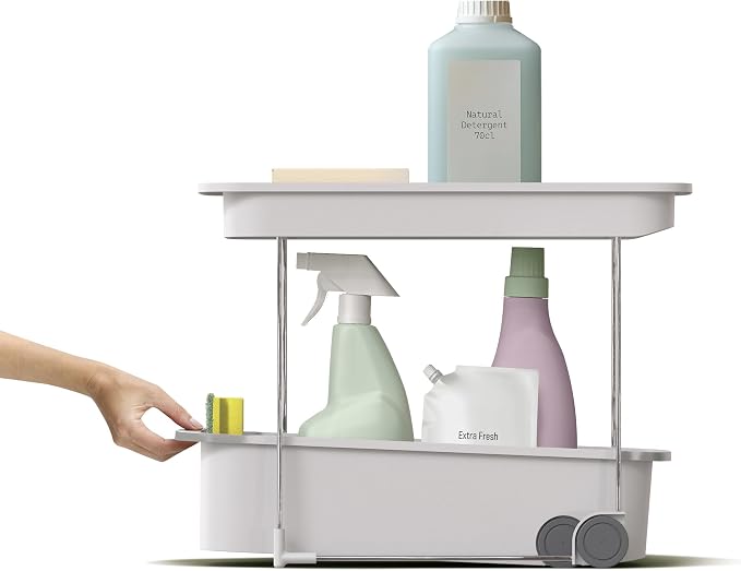 Joseph Joseph CupboardStore 2-Tier Easy-Access Wheeled Storage Caddy – Under-Sink Kitchen Organizer, Made from Recycled Plastic - Image 2