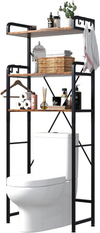 Huhote Over The Toilet Storage Rack with 3-Tier Bathroom Shelves, Space Saver Toilet Shelf, Bathroom Storage Organizer with Hooks for Over Toilet Storage and Shelf (Rustic Brown) - Image 9