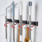 Wall Mounted Mop and Broom Holder Stainless Steel S Type Broom Rack Anti-Slip Mop Organizer (17 Inches,4 Positions 3 Hooks, Red black) (17inch) (Pack of 2) - Image 5