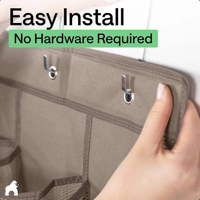 GORILLA GRIP Over the Door Shoe Organizer, 24 Large Pockets, Beige | Breathable Mesh Pocket, Space Saving Hanging Storage Holder, Closet Rack Hanger for Shoes, Pantry and Bathroom Accessories - Image 8