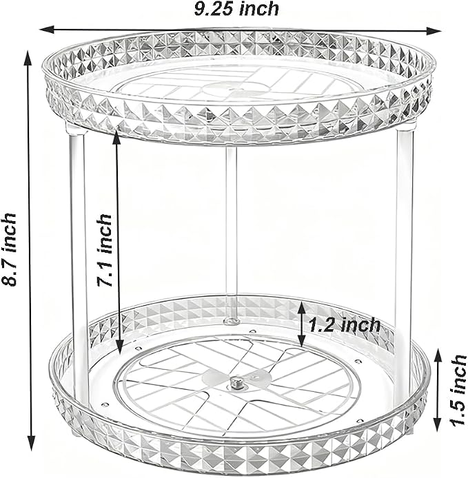 2 Tier Clear Lazy Susan Organizer for Fridge and Cabinet, 360° Rotating Makeup Organizer, Cosmetic Display Cases, Under Sink Turntable Organizer for Kitchen Bathroom Dorm - Image 3
