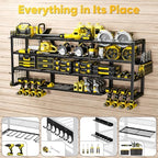 POKIPO Extra Large 64" W Power Tool Organizer Wall Mount, 1000 lbs Load Capacity, Heavy Duty 4 Tier Garage Storage Rack with 8 Drill Holders, 2 in 1 Corner or Straight Installation - Image 3