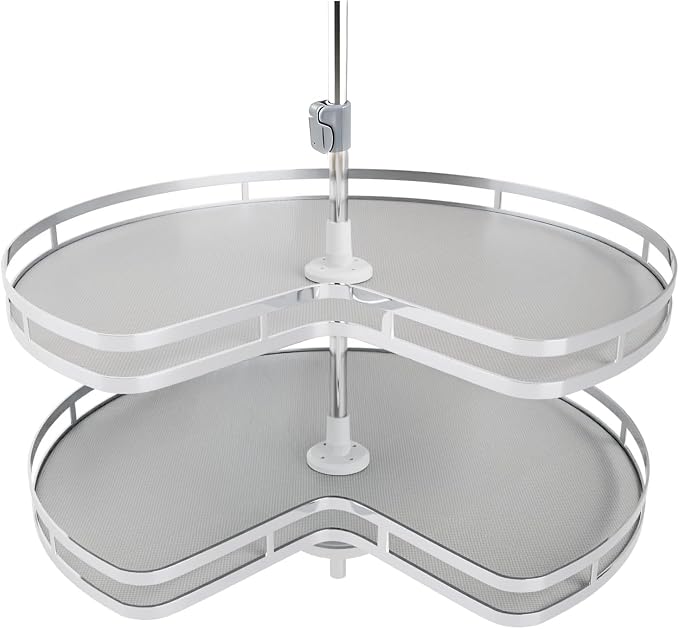 Blind Corner Cabinet Kidney Lazy Susan, Soft Close Rotary Cabinet Organizer 32inch, Corner Cabinet Lazy Susan for Blind Shelf, Adjustable Height, 2 Tiers Tray by Kinchoix