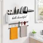Rustic Hair Dryer Holder Wall Mounted,Hair Styling Tools & Accessories Organizer,Bathroom Supplies & hot Tools vanities Organizer Caddy,for Storage Flat Iron,Blow Dryer,Curling Iron (White) - Image 2