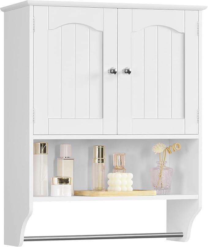 Iwell Bathroom Wall Cabinet, Over The Toilet Storage Cabinet with Towel Rack & Adjustable Shelf, Medicine Cabinet for Bathroom, White by IWELL