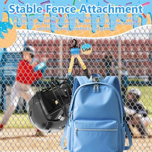6pcs Blue Ice Cream Drip Baseball Softball Dugout Organizer Bat Holder Rack Fence Hook for Bag Helmet Glove with Name Tags for Boy Girl Team Gifts Coach Mom Must Have Gear Accessory - Image 4