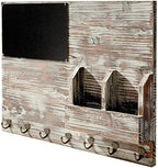 MyGift Wall-Mounted Torched Wood Entryway Organizer, Key Hook Rack with Chalkboard, Memo Clips, Mail Sorter and Hanging Hooks - Image 3