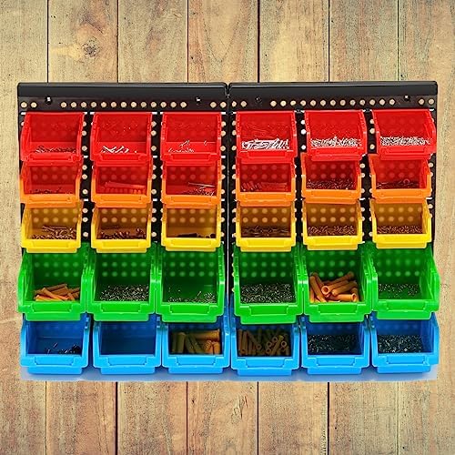 5 Colors Wall Mounted Storage Bins kit, Tool Organizer Bins Parts Rack, 30-Bin Organizer Shop Storage Rack 4 Set - Image 6