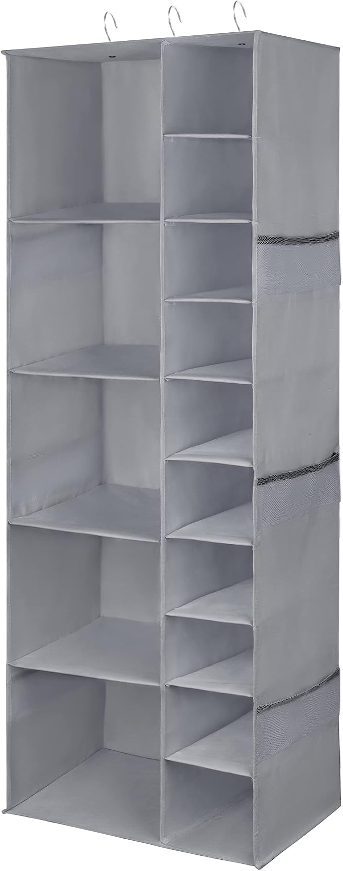 Libeder Shoe Organizer for Closet, 15 Shelf Hanging Closet Storage Shelves - 10 Shoe Rack Organizer and 5 Compartment for Clothes with 6 Side Mesh Pockets for Scarves Socks,Gloves, Grey - Image 7