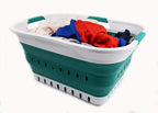SAMMART 30L (8 Gallon) Collapsible 3 Handled Plastic Laundry Basket - Foldable Pop Up Storage Container/Organizer - Space Saving Hamper/Basket (White/Dark Green) - Image 5