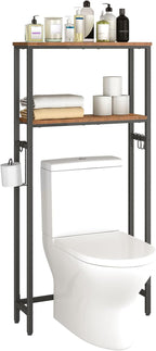 HOOBRO Over The Toilet Storage, 2-Tier freestanding Over the Toilet Storage, Bathroom Organizer Over Toilet with Toilet Paper Holder and Hooks, Space Saver for Room, Rustic Brown and Black BF49TS01 - Image 8