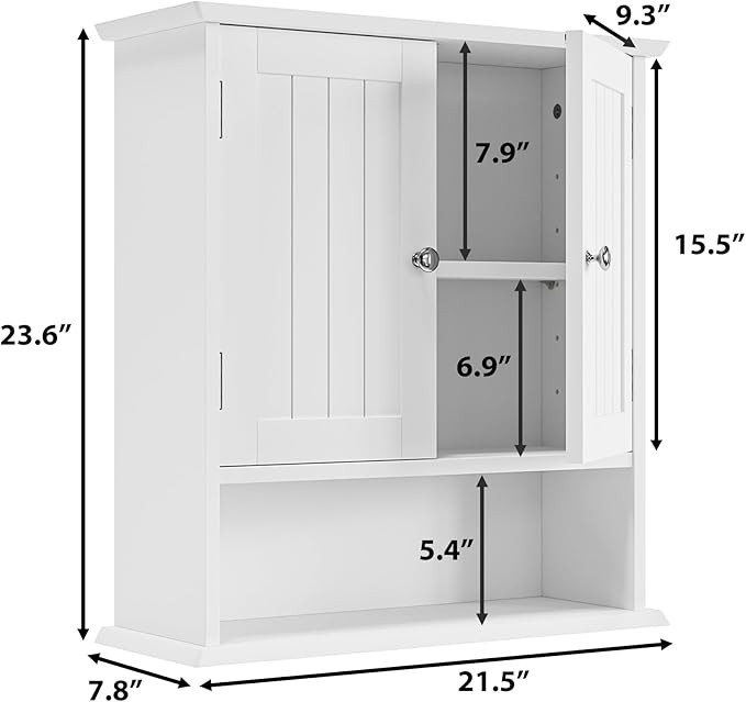 Bathroom Wall Cabinet, Bathroom Cabinet Wall Mount with 2 Doors and Open Shelf, Over The Toilet Wall Storage Cabinet, Bathroom Medicine Cabinet - Image 3