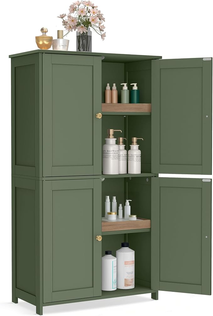 VASAGLE Floor Storage Cabinet, 2 Adjustable Shelves, 4 Doors,42.7" H by Unknown