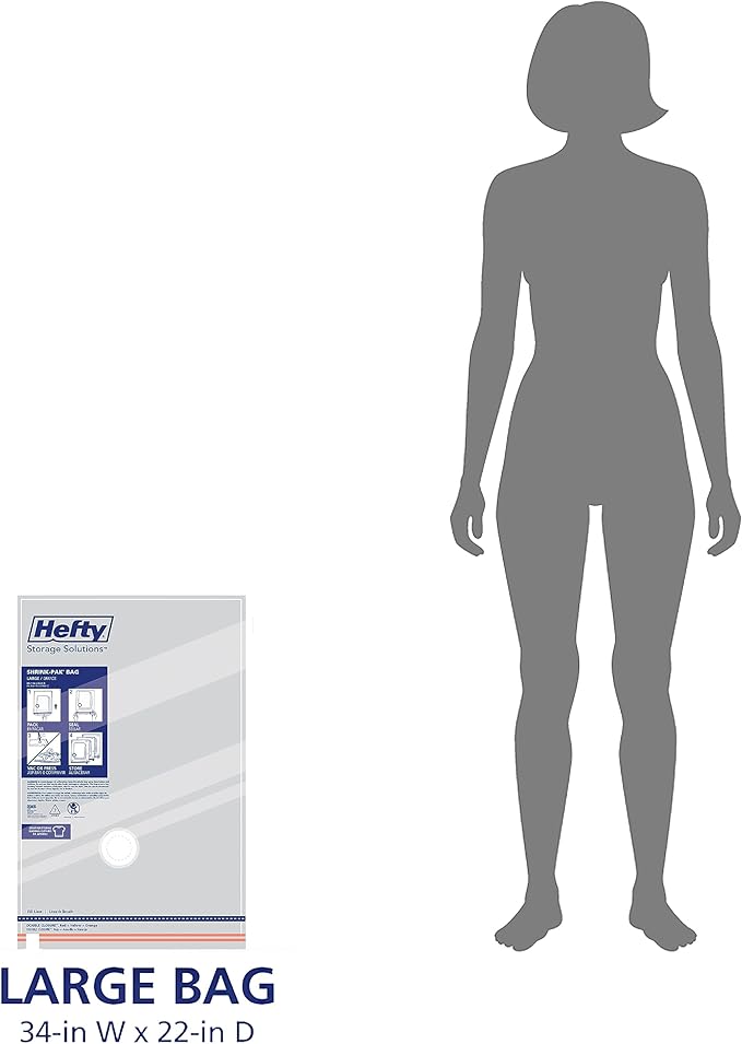 Hefty Vacuum Bags for Clothes 4 Pack, Space Saving Large Vacuum Storage Bags (34 X 22 Inches) Compression Seal for Bedding, Travel Pump Included (4 Large Heavy Duty) - Image 5