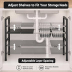 Expandable Under Sink Organizer, 2 Tier Under Sink Shelf, Height Adjustment, Under Sink Shelves with 3 Removable Baskets and 3 Removable Panels for Bathroom Kitchen Pantry Cabit black 21.65in - Image 5