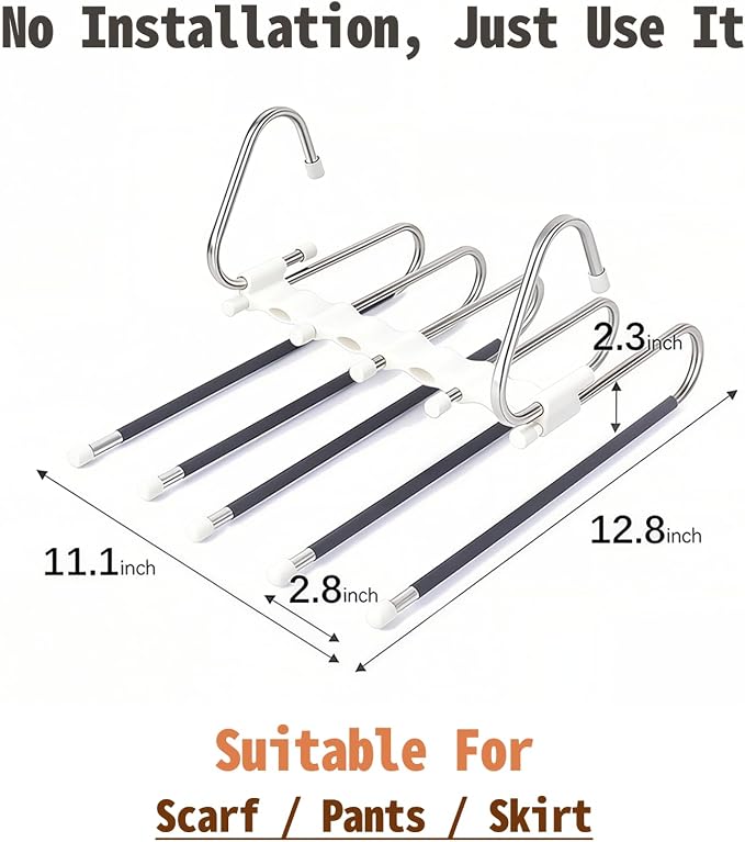Pants Hangers Space Saving 5 Tier - 2 Pack Closet Organizers and Storage Closet Organizer,Anti-Slip Design,Closet Organizers and Storage for Pants Jeans Skirts Scarf Legging - Image 7