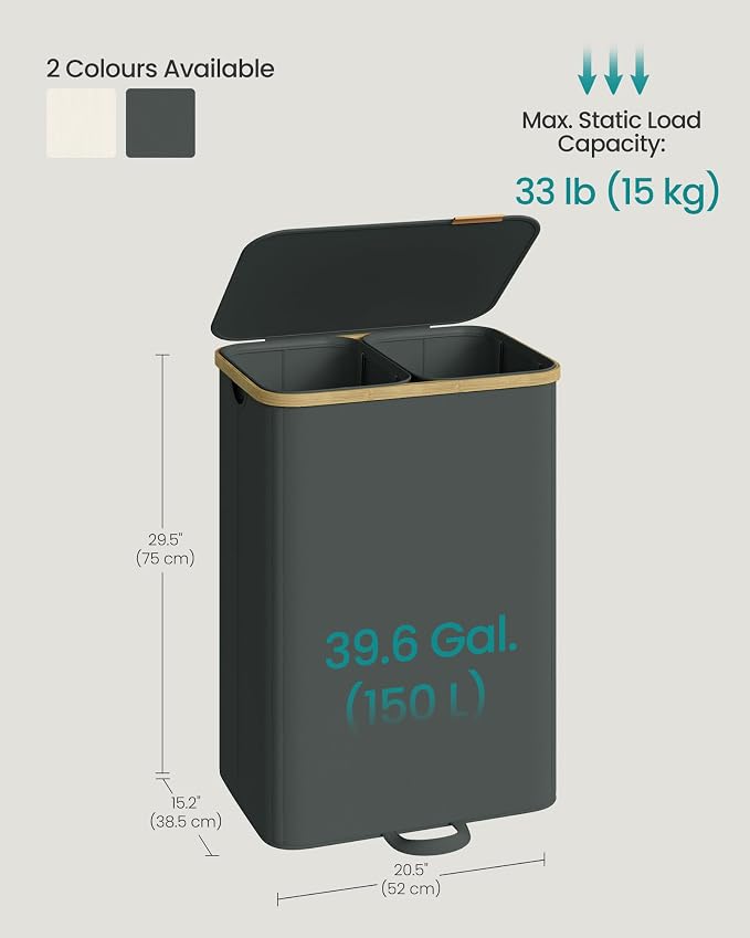 SONGMICS Laundry Hamper with Lid, 150L Laundry Basket，2 Compartments - Image 5
