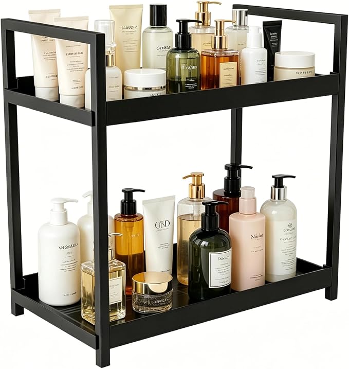 Bathroom Counter Organizer, 2 Tier Black Counter Shelf by IDM-UTSL