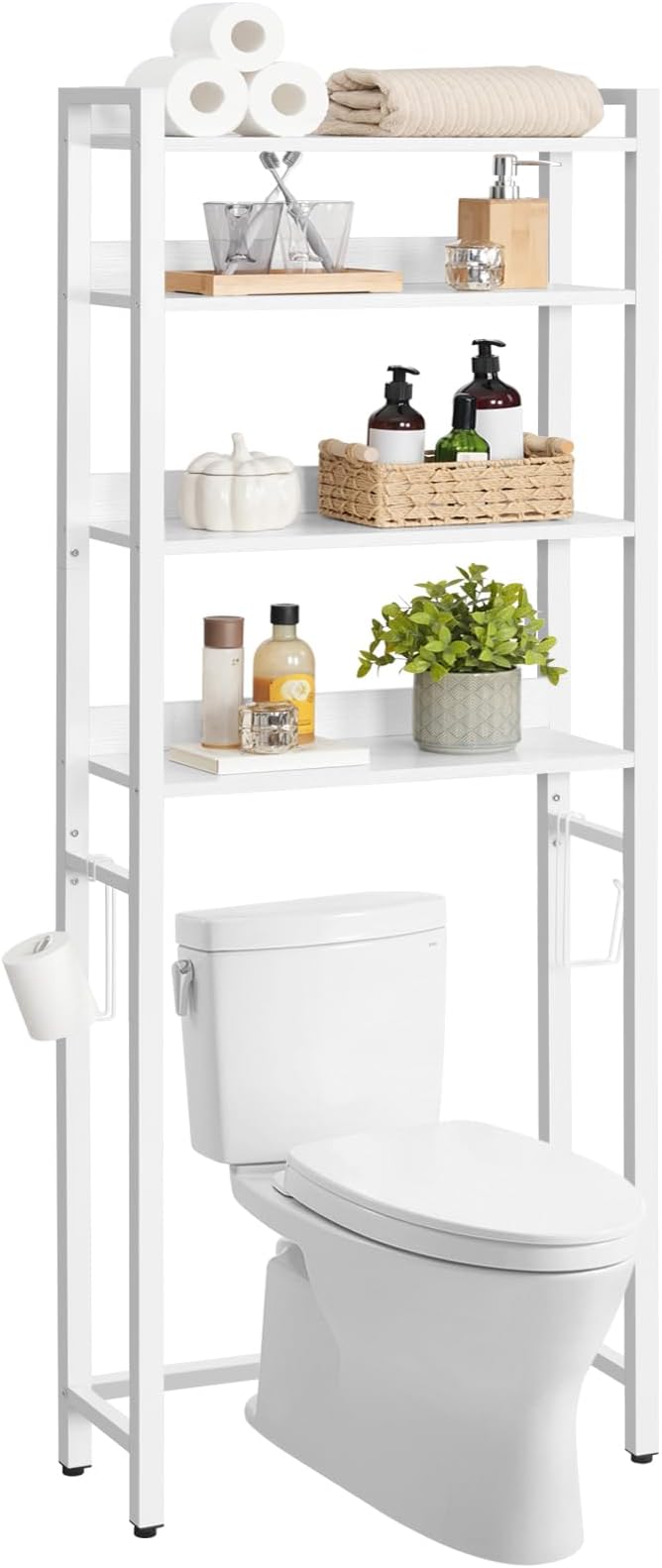 MAHANCRIS Over The Toilet Storage Rack, 4 Tier Bathroom Organizer Over Toilet, Freestanding Space Saver Toilet Stand with 2 Hooks, Bathroom Storage Shelf, Easy to Assemble, White TSBW0401 - Image 8