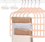 Tinfol Velvet Pants Hanger Space Saving with Hook, 6pc 4 Layers Non-Slip Jeans Hangers, Pink Multiple Clothes Hangers Closet Storage Organizer forJeans Scarf Towels Tie Towel by Tinfol