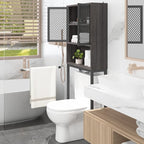 Launica 65 Inch Over The Toilet Storage Cabinet Wood and Metal Dark Gray - Image 9