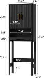 Vabches Farmhouse Over the Toilet Storage Cabinet with 2 Fluted Doors,Black - Image 2