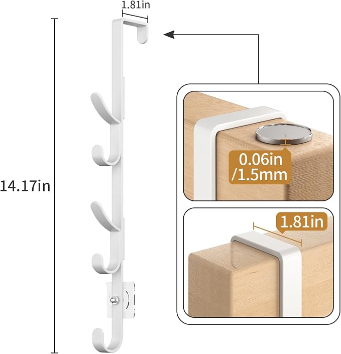 Kaiferty Over the Door Hooks, Metal Door Hooks for Hanging, Over the Door Purse Organizer for Coat Hanger, Back of Shower Door for Hanging Towel Rack Clothes, Hat, Bathroom, Closet (White-3Packs) - Image 4