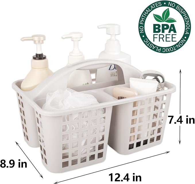 Portable Shower Caddy Basket Plastic Storage Basket with Divided Light Grey - Image 6