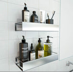 Bathroom Adhesive Shower Caddy Basket Shelf with Hooks, No Drilling Removable Bathroom Shelf Organizer,Stainless Steel Rustproof Shower Rack for Shampoo Storage, Sponge Holder-Silver - Image 8