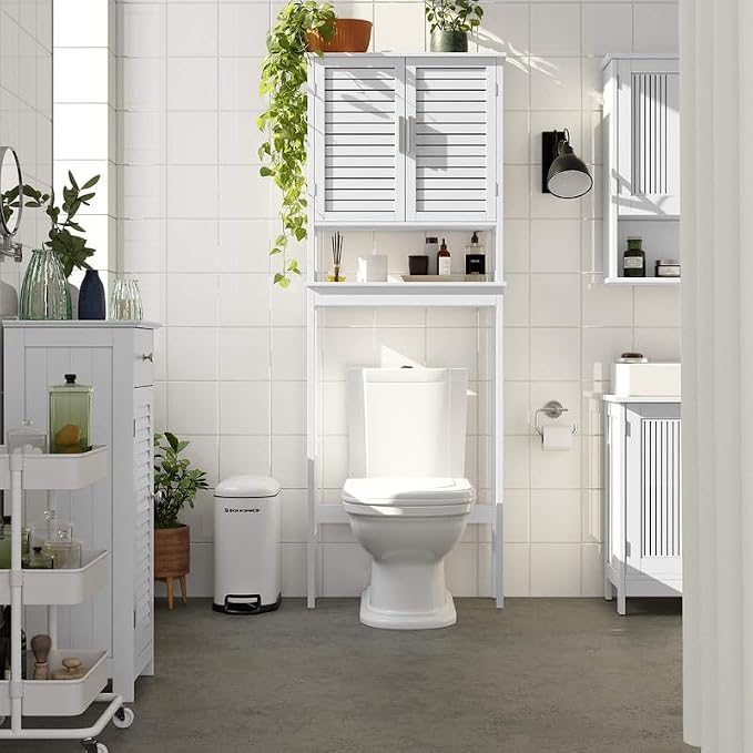 SONGMICS Bamboo Over The Toilet Storage Cabinet, Adjustable Inside Shelf - Image 2