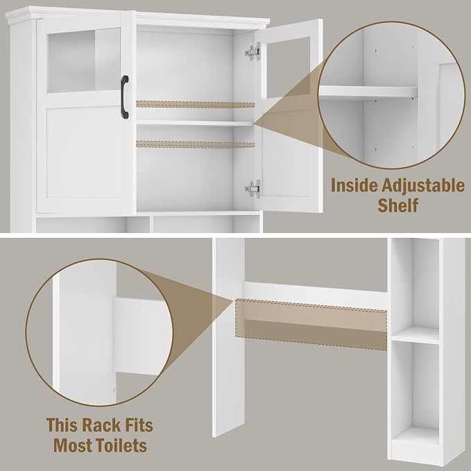 Vabches Over The Toilet Storage Cabinet with Doors & Paper Holder, White - Image 7