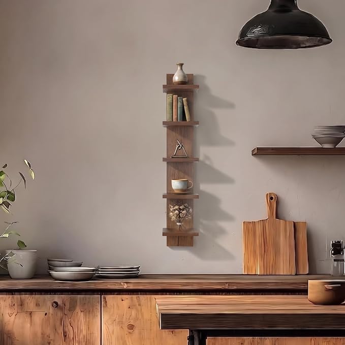 Homaterial 5 Tier Floating Wall Shelf Unit, Brown - Image 4