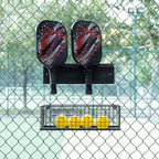 MyGift 16.5 Inch Black Metal Pickleball Paddle Rack and Ball Storage, Wall Mounted or Fence Hanging Equipment Organizer with Racket Holder and Basket for Balls (Pack of 2) - Image 7