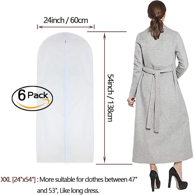 Dress Bags for Hanging Clothes 24'' x 54'' Long Dress Hanging Garment Bag White Breathable Garment Bags for Hanging Clothes Full Zipper Dust Cover for Storage Closet Pack of 6 - Image 2