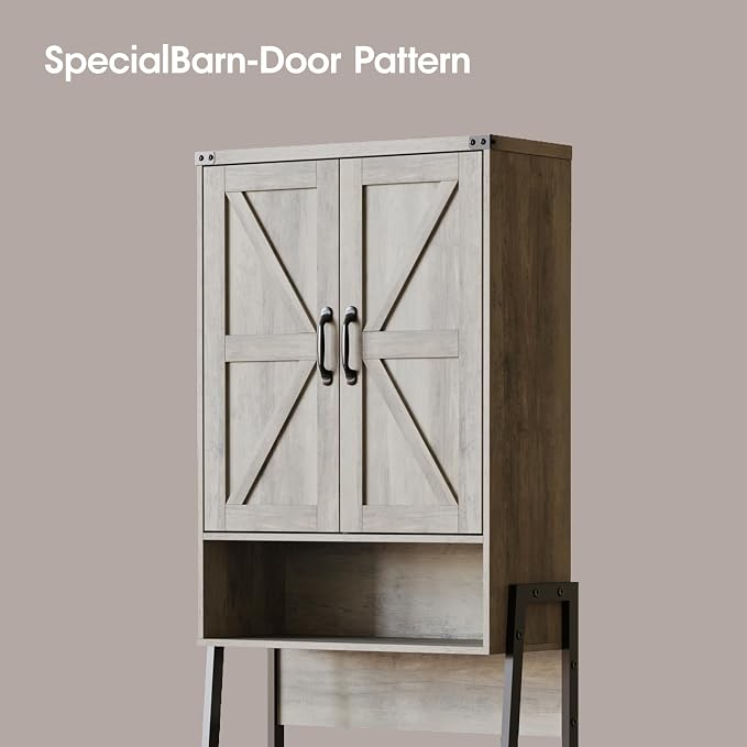 Vabches Over The Toilet Storage Cabinet with 2-Door Design Bathroom Organizers and Storage with Anti-Tip Device Over Toilet Organizer with Shelves for Bathroom,Restroom,Laundry Grey - Image 7