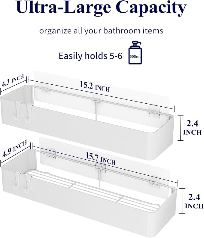 Kitsure Shower Caddy Adhesive, Stylish Shower Organizer, XX-Large, White - Image 2