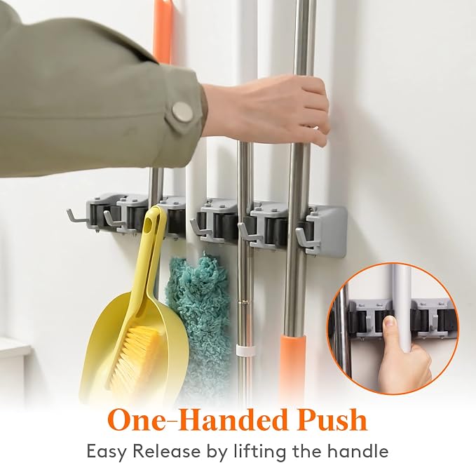 Lifewit Mop and Broom Holder Organizer Wall Hanging Mount, Gray, 1 Pack - Image 3