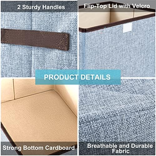 Bagnizer Foldable Storage Bins with Lids, Decorative Storage Baskets, Large Storage Boxes for Home, Office, Bedroom, Closet, Blue, Medium, 4 Pack 14.6 x 9.5 x 9.5” - Image 2
