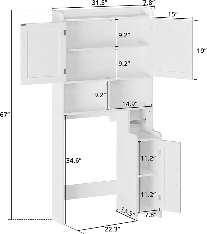 IRONCK 67 in Over The Toilet Storage Cabinet with Adjustable Shelves White - Image 3