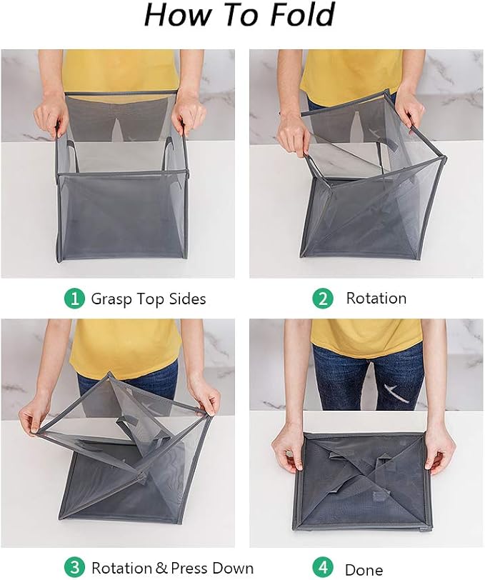 HONOMA Mesh Popup Laundry bags Hamper with Handles,Portable Durable Collapsible Storage Easy Folding Pop-Up Clothes Hampers Basket Foldable for Kids Room College Dorm or Travel (Grey,Single-Layer) - Image 6