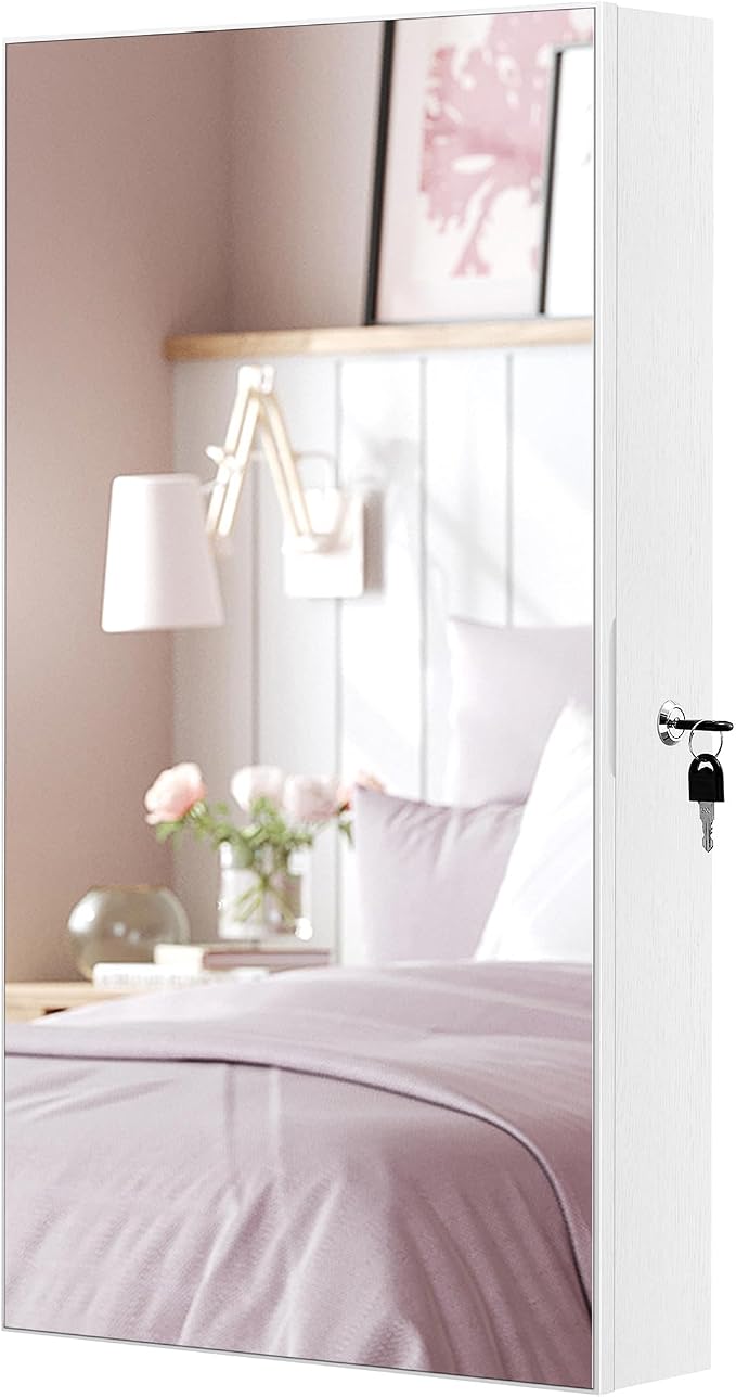 SONGMICS Lockable Jewelry Cabinet Armoire with Mirror, Wall-Mounted - Image 9