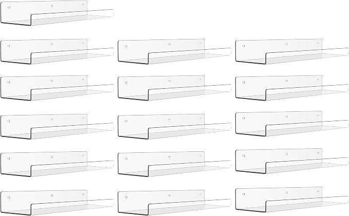 upsimples 16 Pcs 15" Acrylic Shelves for Wall Storage and Organizer, Clear by upsimples