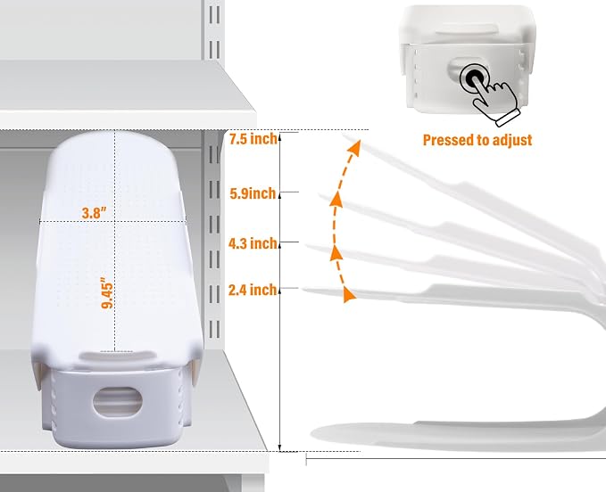 LEIMO Shoe Slots Organizer, 20-PACK Adjustable Shoe Stacker, Double Layer Stack Shoe Holder Space Saver, White Shoe Stacker for Closet Organization, 4310869 - Image 8