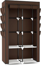 Portable Closet for Hanging Clothes, Portable Wardrobe Closet with Cover, 4 Storage Shelves, 2 Hanging Rods and 8 Side Pockets Easy Assembly and Sturdy Free Standing Closet for Bedroom Brown - Image 8