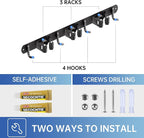 ZONGOOL Wall Mount Broom Holder 3 Racks 4 Hooks Metal Tool Organizer Black - Image 6