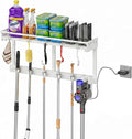 Broom Holder Wall Mount with Shelf,Broom Hanger,3 in 1 Broom and Mop Organizer Wall Hanging for Laundry,Garage,Utility,Broom Rack,Vacuum Stand Alternative,Cleaning Supplies Organizer Storage,White,L by Unknown