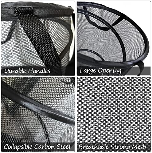 BATTOO 2 Pack Black Large Collapsible Laundry Basket Foldable Mesh Pop Up Hamper with Handles for Laundry Room, Bathroom, Kids Room, College Dorm, Travel, Camping, Gift Basket - Image 4