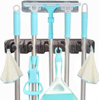 C-CHAIN Mop and Broom Holder, 5 Position with 6 Hooks Garage Storage Holds up to 11 Tools, Multipurpose Wall Mounted Tool Rack Organizer for Kitchen Garage,Grey by C-CHAIN