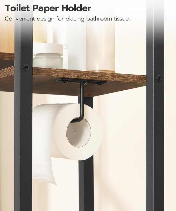 HOOBRO Over The Toilet Storage, 8-Tier Bathroom Organizer Over Toilet Shelf, Storage Rack Above Toilet Stand, Freestanding Space Saver, Toilet Paper Holder, Rustic Brown and Black BF86TS01 - Image 4